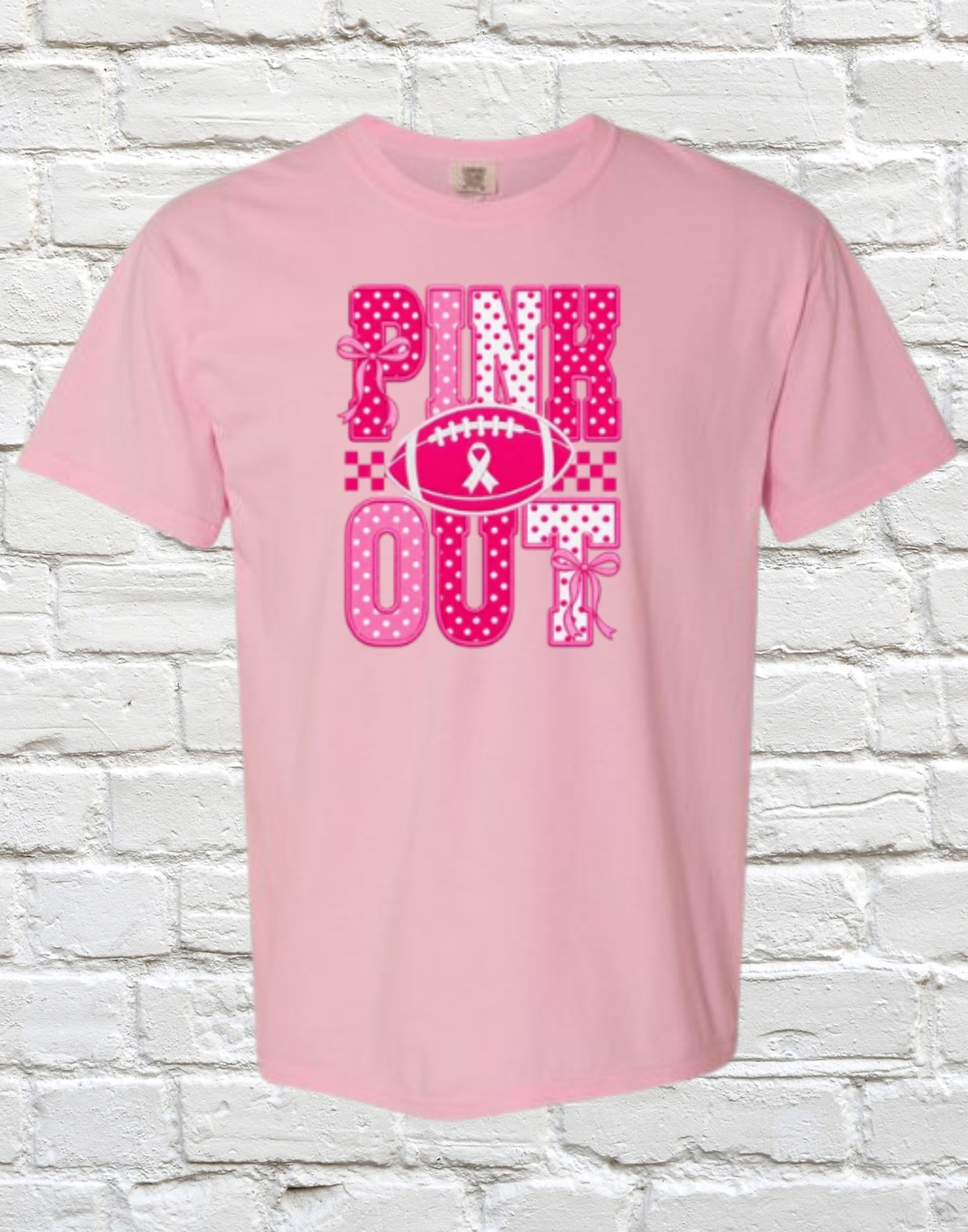 Football Pink Out Faux Embroidery on Comfort Colors Tee
