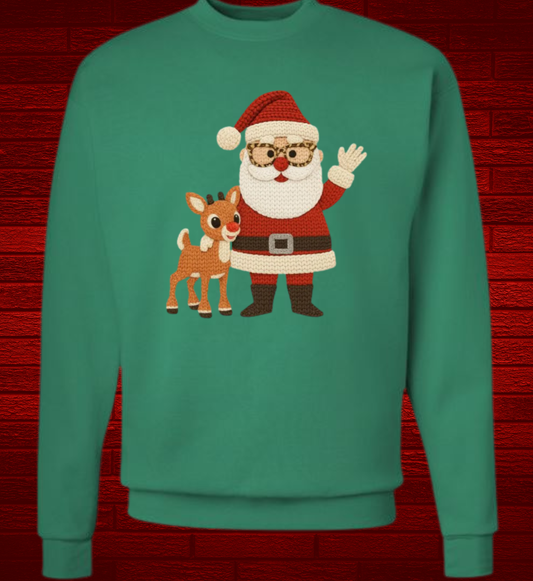 SANTA AND RUDOLPH FAUX CROCHET - Crewneck