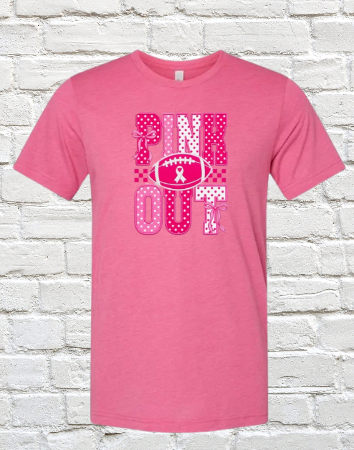 Football Pink Out Faux Embroidery on Bella Canvas Tee