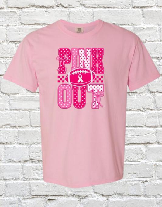 Football Pink Out Faux Embroidery on Comfort Colors Tee