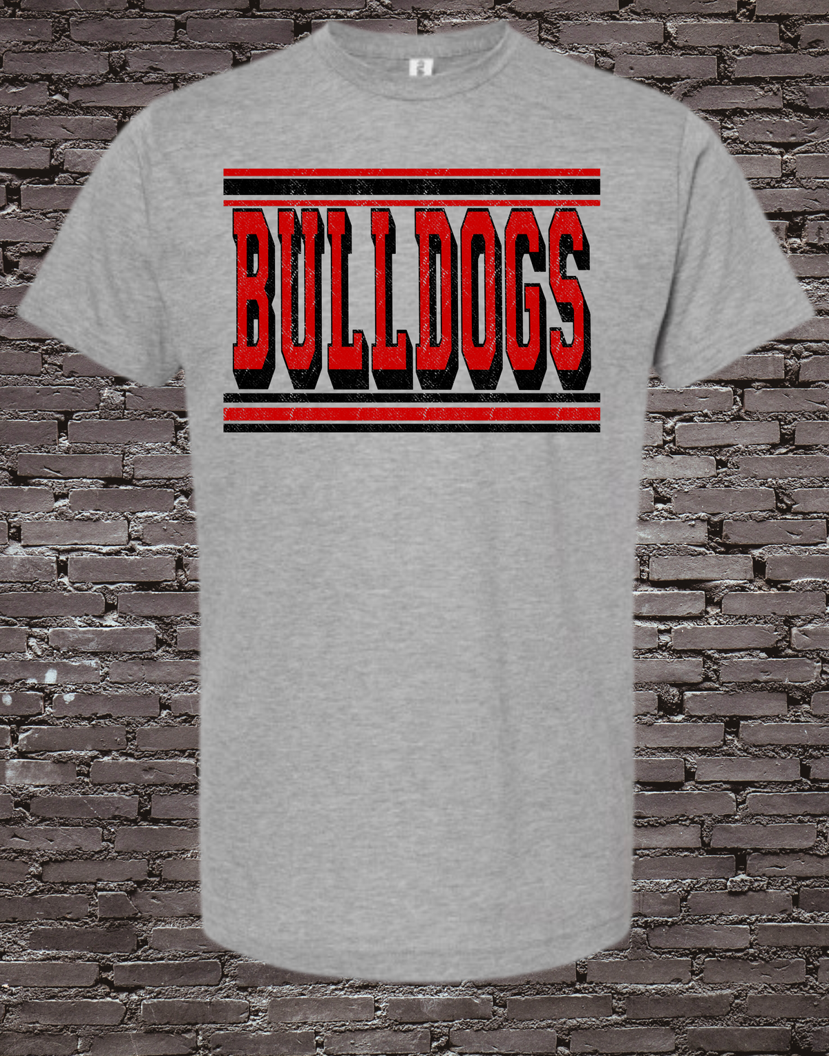 Bulldogs Red/Black on Heather Grey Tultex Tee