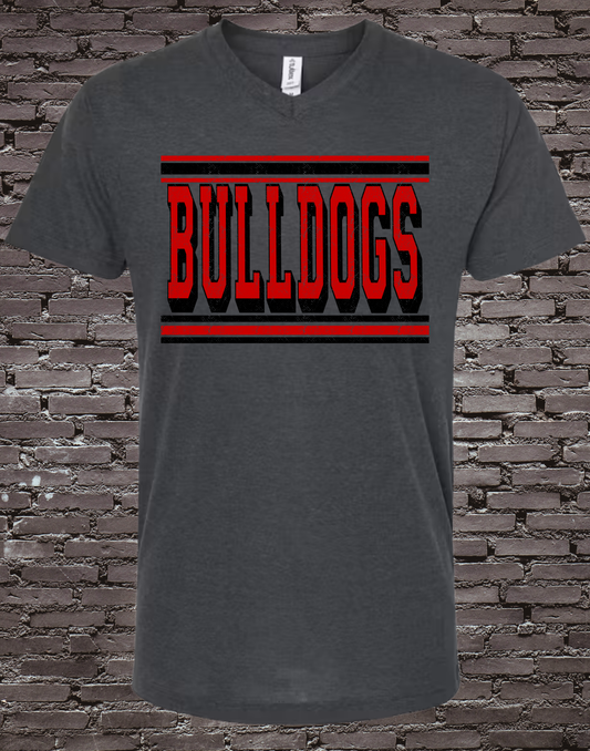 Bulldogs Red/Black on Heather Charcoal Tultex V-Neck Tee